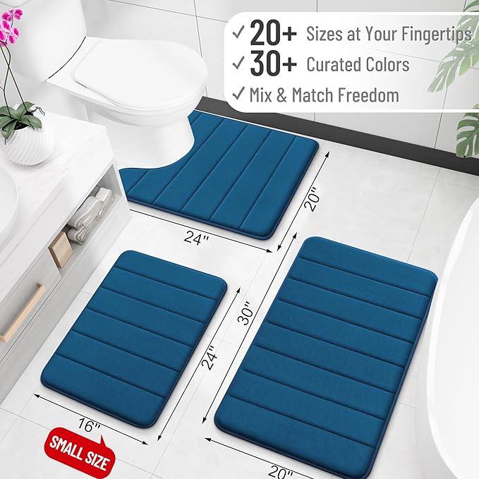 OLANLY Memory Foam Bath Mat 36x24, Super Soft Absorbent Bathroom Rugs, Quick Dry, Machine Washable Shower Floor Rugs, Bathmat Carpet, Bathroom Home Decor Accessories, Navy Blue