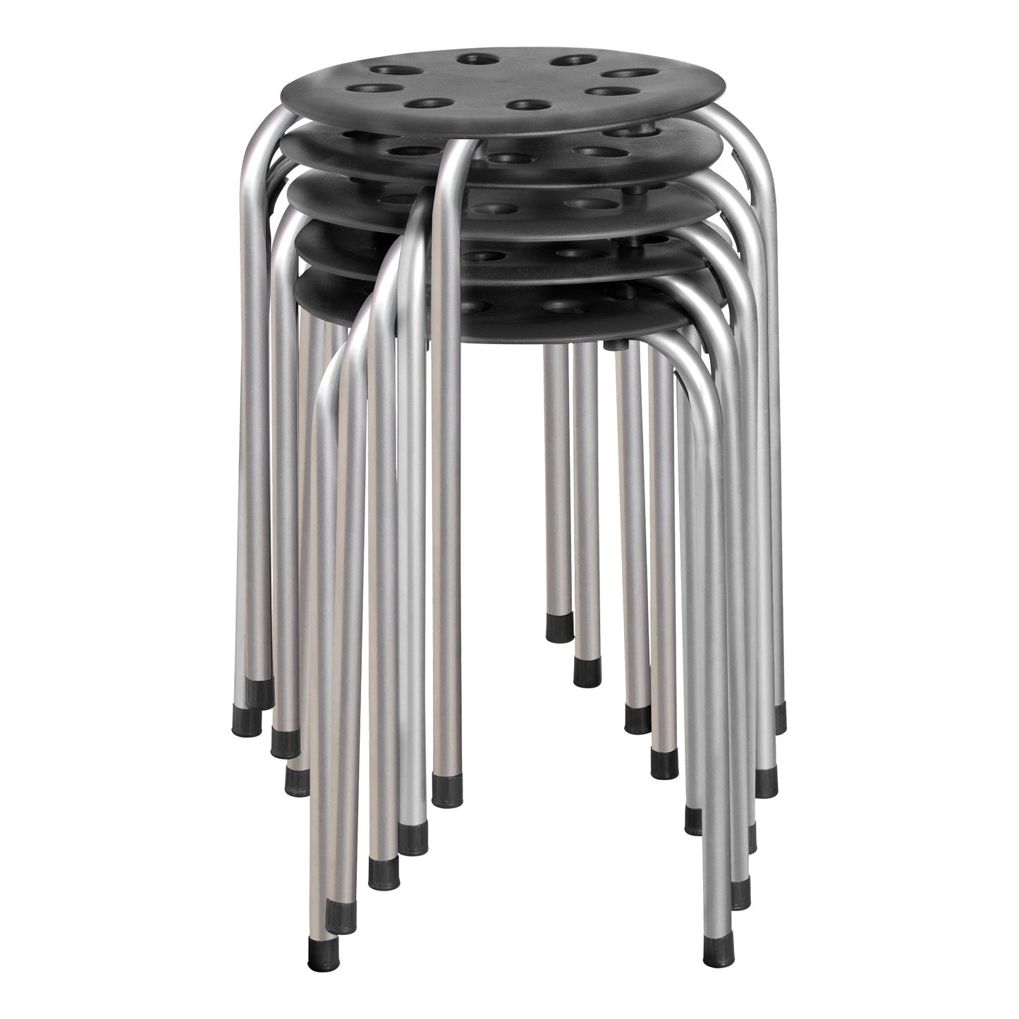 Norwood Commercial Furniture Stacking Stools for Kids and Adults, 17.75" Standard Height Portable Nesting Office and Classroom Stools, Black/Silver, Pack of 5