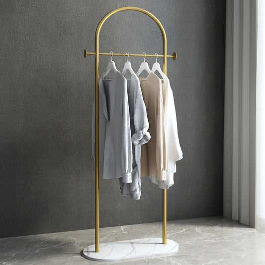 BUZUEY Freestanding Clothing Rack with Marble Base,Modern Gold Arch Garment Rack for Small Spaces,Sturdy Metal Coat Rack,Clothes Racks for Hanging Clothes in Bedroom,Closet,Entryway,Boutique Display