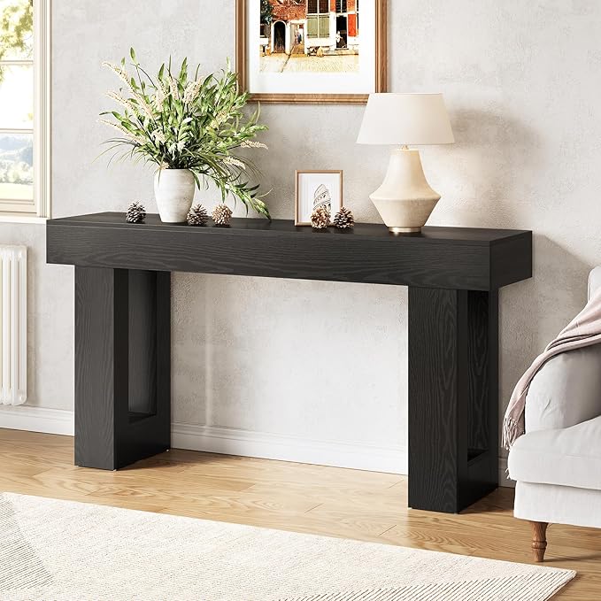 Little Tree 63-Inch Long Console Tables for Entryway, Large Sofa Table Behind Couch, Wooden Entry Foyer Hallway Table, Modern Console Sofa Tables for Living Room, Black