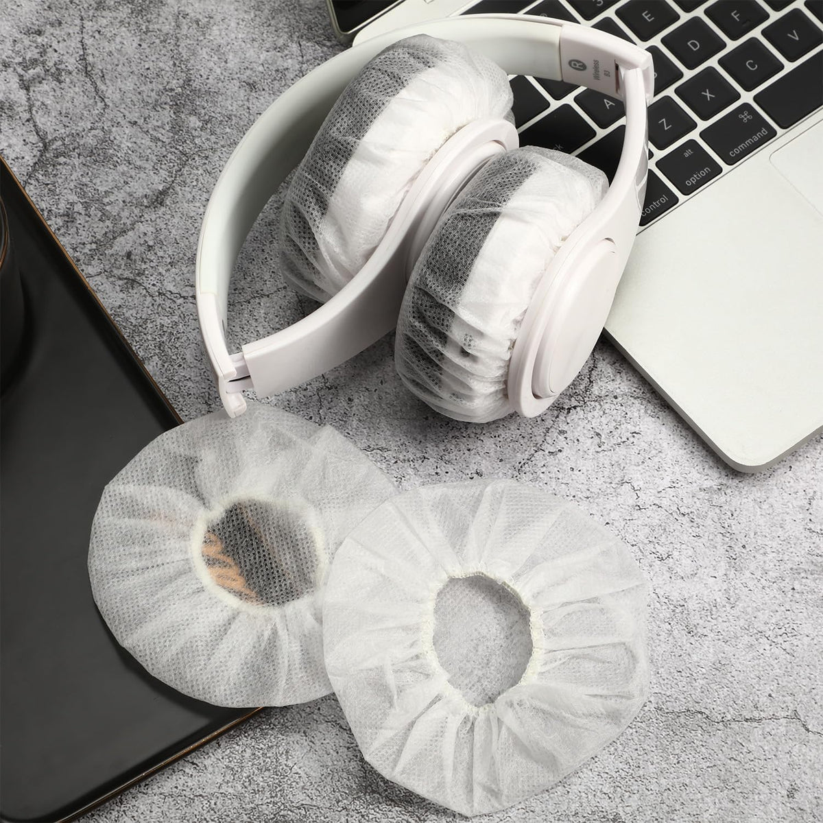 BBTO 100 Headphones(11 cm,White) Pieces Headphone Ear Covers Disposable Earphone Sanitary Non-Woven Stretch Earpad