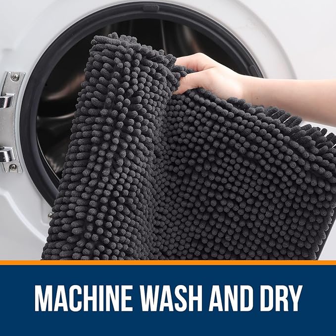 OLANLY Bathroom Rugs 47x20, Extra Soft Absorbent Chenille Bath Rugs, Rubber Backing Quick Dry, Machine Washable Bath Mats for Bathroom Floor, Tub and Shower, Home Decor Accessories, Dark Grey