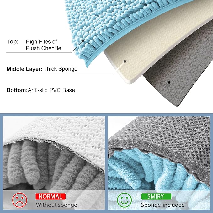Smiry Luxury Chenille Toilet Rugs U-Shaped 20x20, Soft Absorbent Non-Slip Contour Bathroom Rugs for Toilet, Machine Washable Contoured Bath Mats, Sky Blue