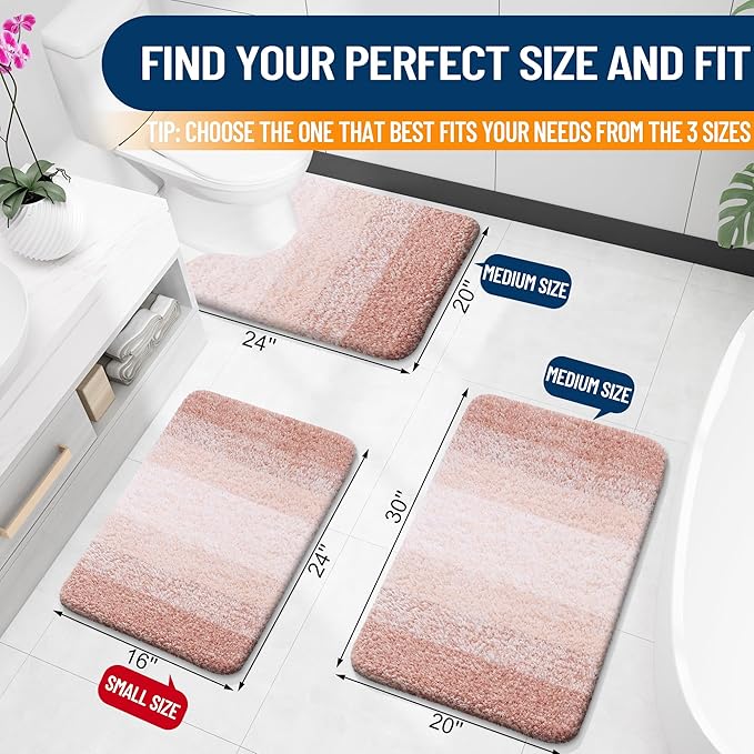 OLANLY Bathroom Rugs Mat 54x24, Extra Soft Absorbent Microfiber Bath Rugs, Rubber Backing, Quick Dry, Machine Washable Bath Mats for Bathroom Floor, Tub and Shower, Home Decor Accessories, Peach