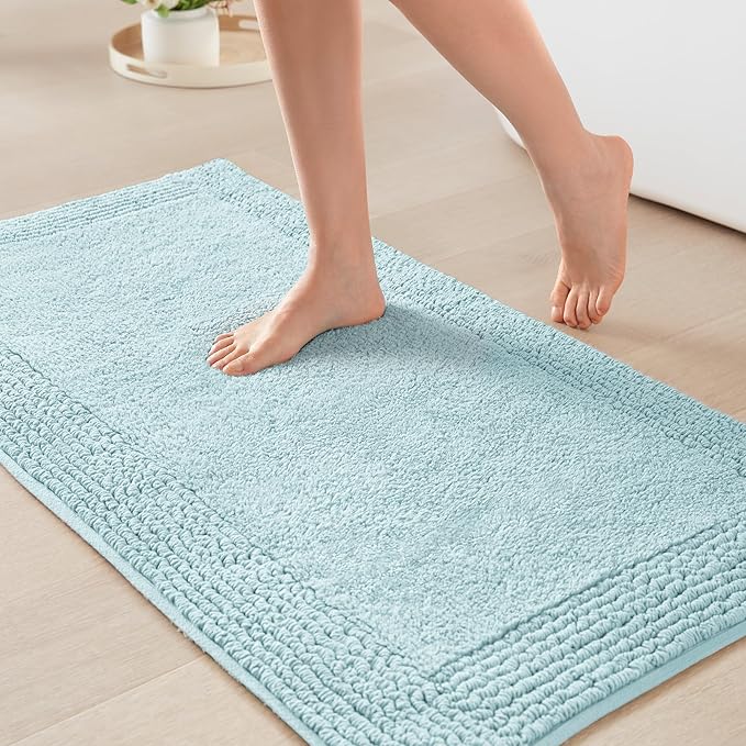 Madison Park Splendor Reversible 100% Cotton Tufted Bathroom Rug-3000 GSM Hotel Quality Luxurious Plush Medium Pile Bath Mat Absorbent, Quick Dry, Shower Room Décor, 24x36 Blue