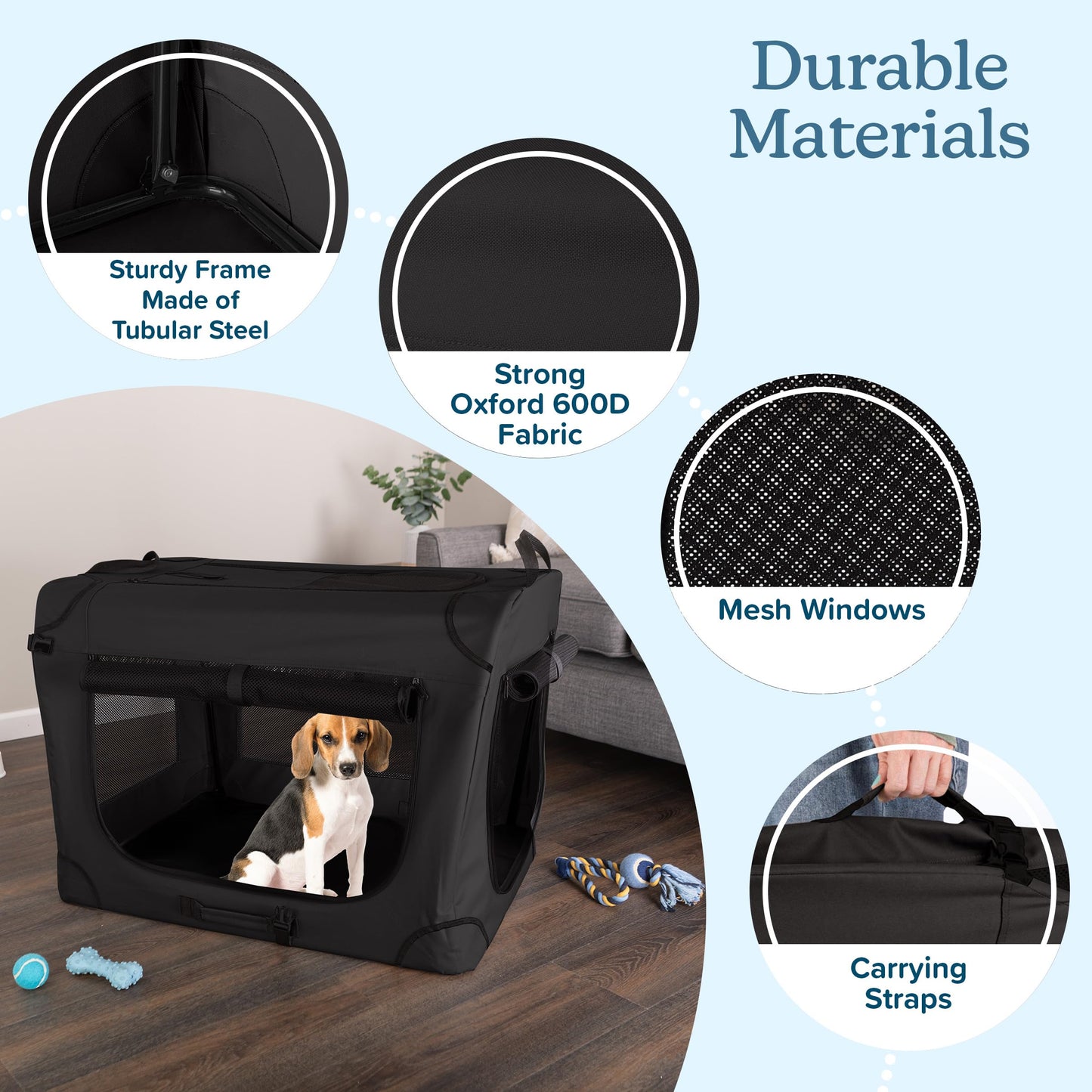 Soft Dog Crate - 32x23.25x23 Collapsible Dog Crate for Medium Pets - Portable Travel Pet Crate with 3 Doors, Mesh Windows, and Removable Divider - Travel Accessories by PETMAKER (Black)