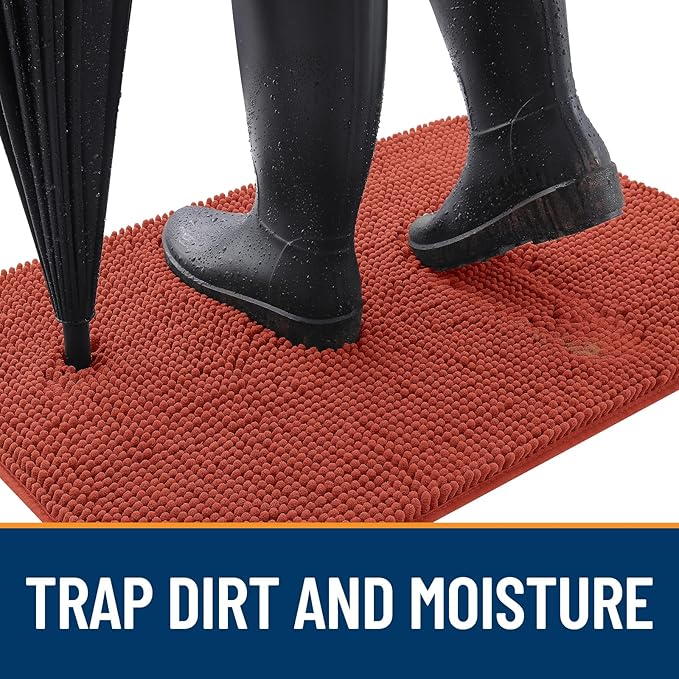 OLANLY Dog Door Mat for Muddy Paws 70x35, Absorbs Moisture and Dirt, Absorbent Non-Slip Washable Doormat, Quick Dry Chenille Mud Mat for Dogs, Entry Indoor Entryway Carpet for Inside Floor, Maple Red