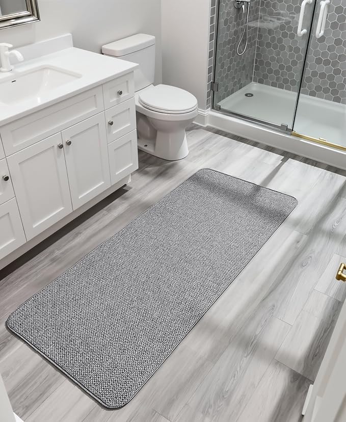 Bath Mat,Ultra Thin Bathroom Runner Rugs,Large Bath Mats for Bathroom,Quick Dry,Non-Slip,Machine Washable,Low Pile,Bath Rug,Shower Outside,Sink,Home Decor Accessories.Grey,3'x6'(36x72inch)