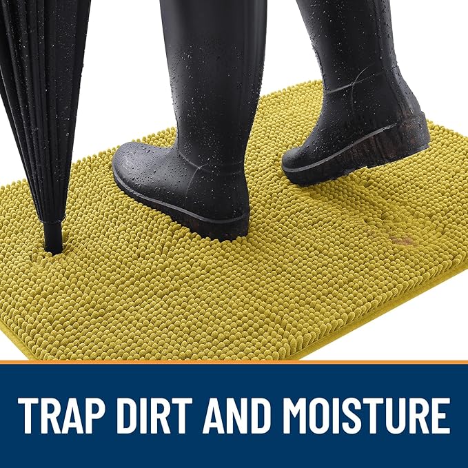 OLANLY Dog Door Mat for Muddy Paws 36x24, Absorbs Moisture and Dirt, Absorbent Non-Slip Washable Doormat, Quick Dry Chenille Mud Mat, Entry Indoor Entryway Carpet for Inside Floor, Mustard Yellow