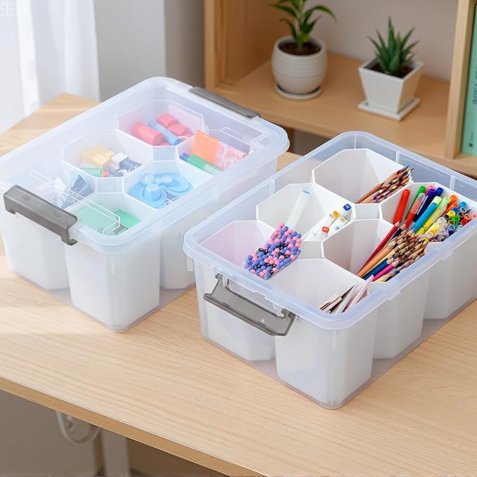 Citylife 17 QT Plastic Storage Bins Clear Storage Box with Lids Multipurpose Stackable Storage Containers for Organizing Tool, Craft, Crayon, 2 Packs