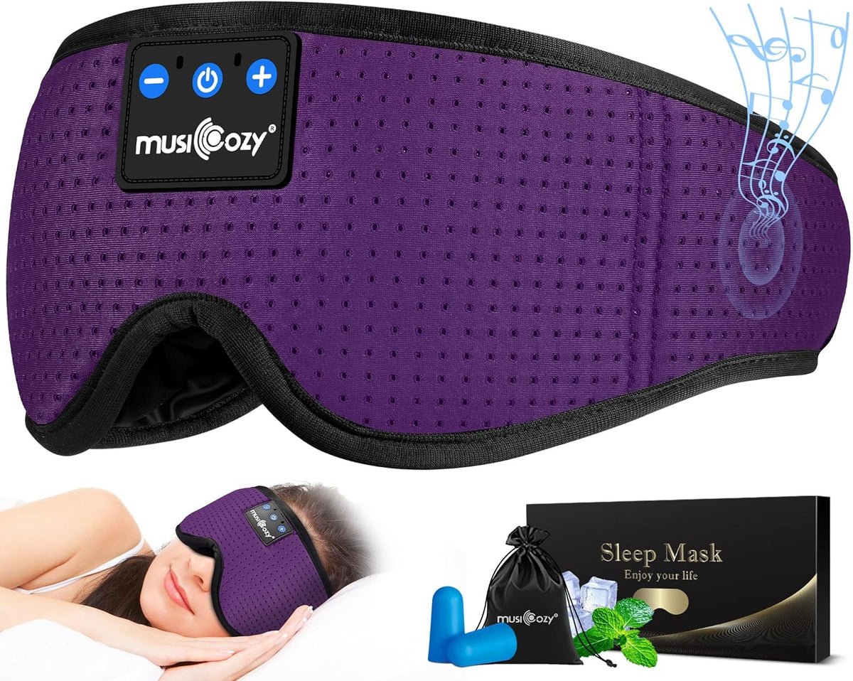 MUSICOZY Sleep Headphones Masks, Bluetooth Sleep Eye Mask for Sleeping for Side Sleepers, Sleeping Masks Headphones