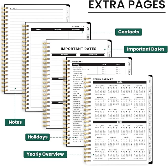 2026 Planner, Weekly and Monthly Planner for Women, Jan 2026 - Dec 2026 Pretty 2026 Calendar Planner with Monthly Tabs, Inner Pocket, Spiral Binding, Perfect for Office Home School - 6.3" x 8.5", Poppy Garden