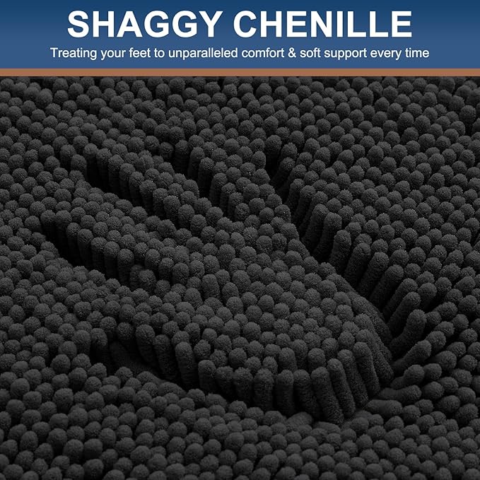 Smiry Luxury Chenille Bathroom Rugs 59x24, Extra Soft and Absorbent Shaggy Bath Mat, Machine Washable, Non-Slip Plush Carpet Runner for Tub, Shower, and Floor, Home Decor Accessories, Black