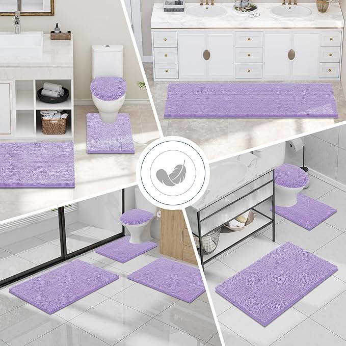 Smiry Luxury Chenille Bathroom Rugs 48x32, Extra Soft and Absorbent Shaggy Bath Mat, Machine Washable, Non-Slip Plush Carpet Runner for Tub, Shower, and Floor, Home Decor Accessories, Purple