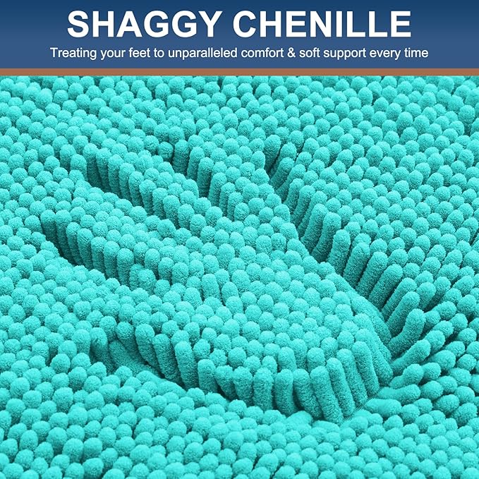 Smiry Luxury Chenille Bathroom Rugs 40x32, Extra Soft and Absorbent Shaggy Bath Mat, Machine Washable, Non-Slip Plush Carpet Runner for Tub, Shower, and Floor, Home Decor Accessories, Turquoise