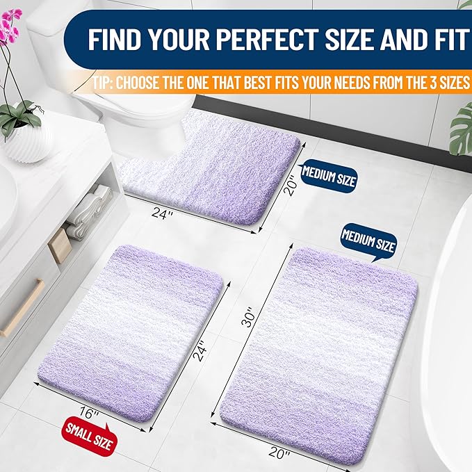 OLANLY Bathroom Rugs Mat 50x30, Extra Soft Absorbent Microfiber Bath Rug, Rubber Backing, Quick Dry, Machine Washable Bath Mats for Bathroom Floor, Tub and Shower, Home Decor Accessories, Light Purple