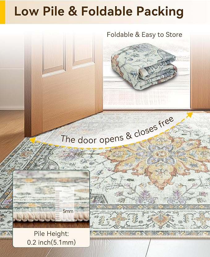 Area Rugs 2'x4' Kitchen Rugs Entry Rug Small Rugs for Entryway Kitchen Bathroom Door Mat Indoor Entrance,Washable Non Slip, Light Yellow Carbon Grey Orange