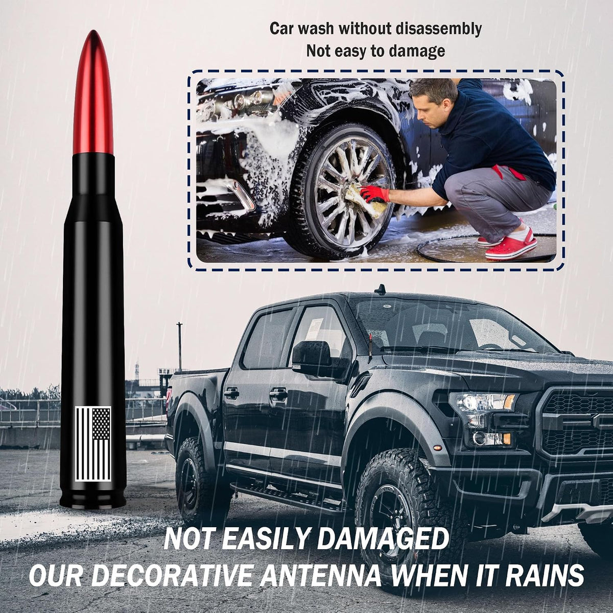 Junecarp American Flag Car Bullet Antenna,Truck Exterior Decoration Accessories[New Upgrade Flag Design] Car Antenna
