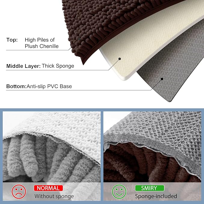 Smiry Luxury Chenille Toilet Rugs U-Shaped 24x20, Soft Absorbent Non-Slip Contour Bathroom Rugs for Toilet, Machine Washable Contoured Bath Mats, Brown