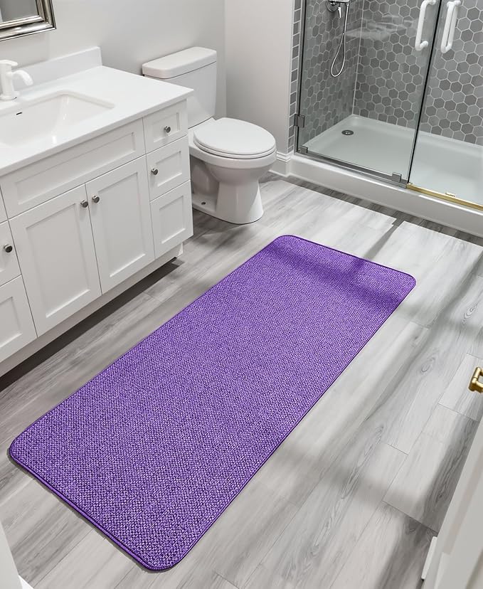 Bath Mat,Ultra Thin Bathroom Runner Rugs,Large Bath Mats for Bathroom,Quick Dry,Non-Slip,Machine Washable,Low Pile,Bath Rug,Shower Outside,Sink,Home Decor Accessories.Purple,3'x6'(36x72inch)