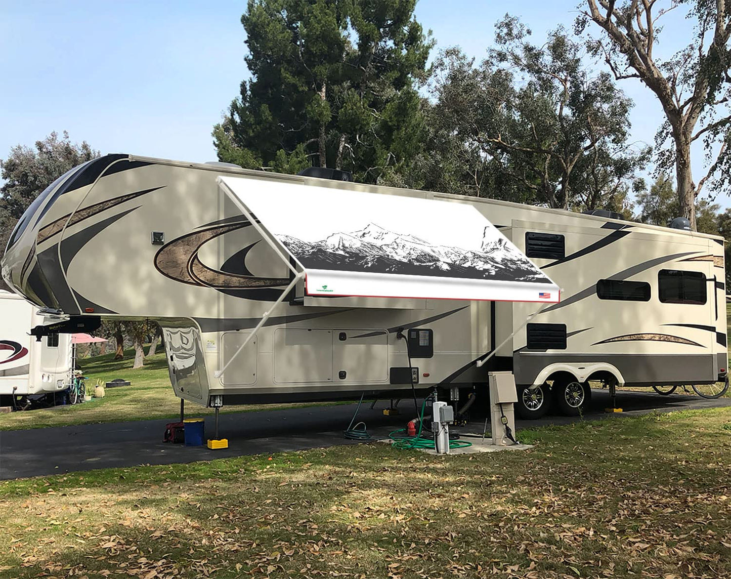 Leaveshade RV Awning Fabric Replacement Camper Trailer Awning Fabric Super Heavy Vinyl Coated Polyester 17'3''(Fit for 18' Awning)-Mountains (Custom Looking)