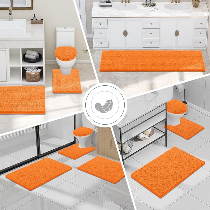 Smiry Luxury Chenille Bathroom Rugs 24x16, Extra Soft and Absorbent Shaggy Bath Mat, Machine Washable, Non-Slip Plush Carpet Runner for Tub, Shower, and Floor, Home Decor Accessories, Orange