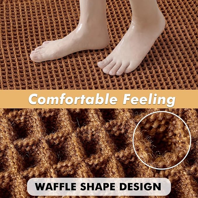 MIULEE Set of 2 Waffle Bathroom Runner Rugs, Fall Boho Bath Rug Non Slip, Super Absorbent Runner Bath Mats, Rubber Backed Shower Mat for Hallway Bedroom Laundry Room, Terracotta, 2'x4'(24x48 Inch)