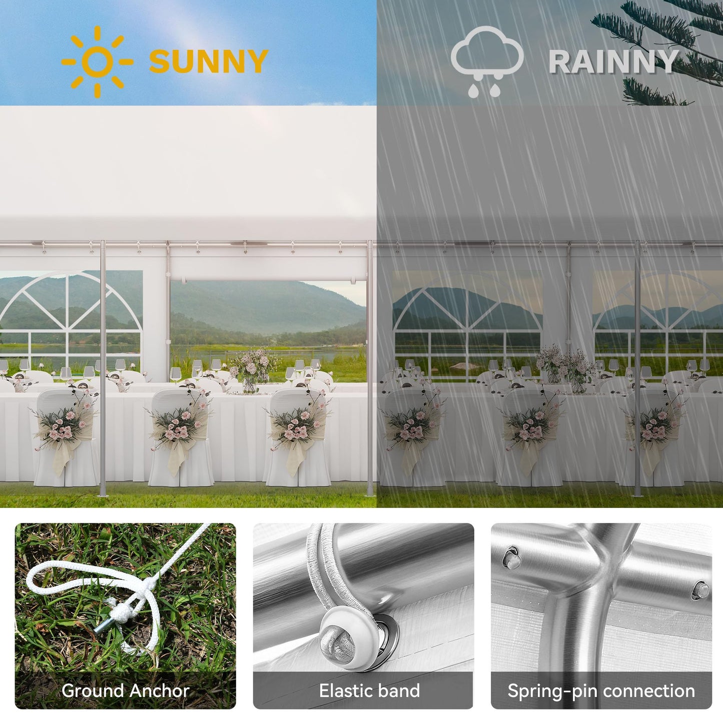 YITAHOME 20x40FT Party Tent Heavy Duty Wedding Tent Event Shelters Outdoor Canopy Upgraded Galvanized Steel Carport with Removable Sidewall Windows for Outdoor Weddings, BBQ and Parties (White)