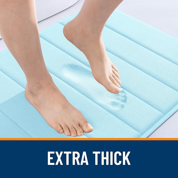OLANLY Memory Foam Toilet Rugs U Shaped 24x20, Super Soft Absorbent Contour Bath Rugs, Quick Dry, Machine Washable Toilet Mat, Bathmat Floor Carpet, Bathroom Home Decor Accessories, Sky Blue