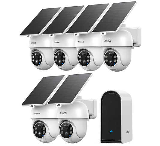 ANSQUE Security Cameras Wireless Outdoor Home System, 6 Camera Kit, No Subscription Fees, Solar Powered, Local Storage, 365-Day Battery Life, 360°PTZ Surveillance, Auto Tracking, 2K Color Night Vision