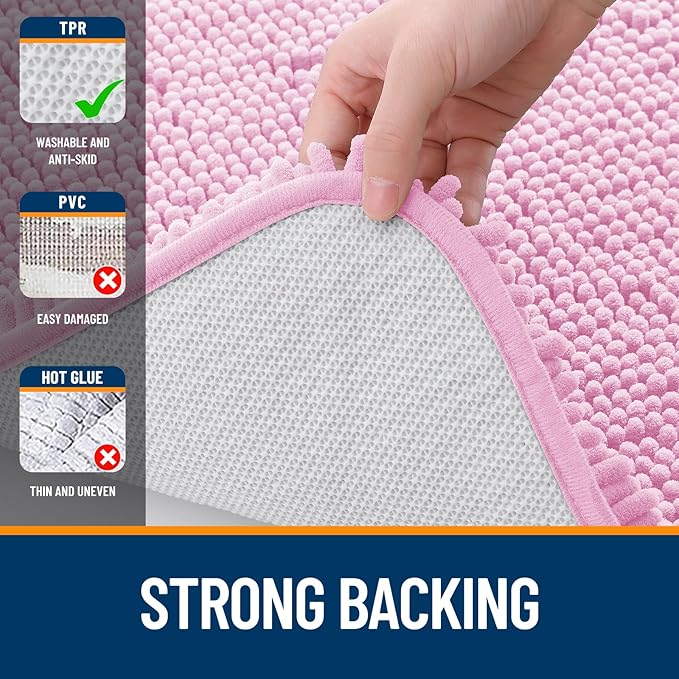 OLANLY Bathroom Rugs 59x20, Extra Soft Absorbent Chenille Bath Rugs, Rubber Backing Quick Dry, Machine Washable Bath Mats for Bathroom Floor, Tub and Shower, Home Decor Accessories, Pink