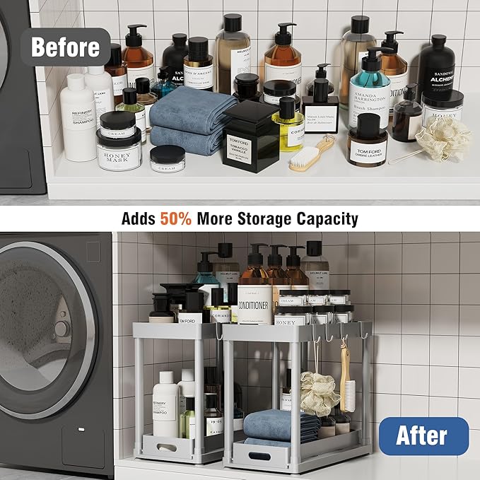 2 Pack Pull-Out Storage Organizers, Under Sink Organizer and Storage for Bathroom & Kitchen,Multi-Purpose Under Cabinet Organizers and storage Black