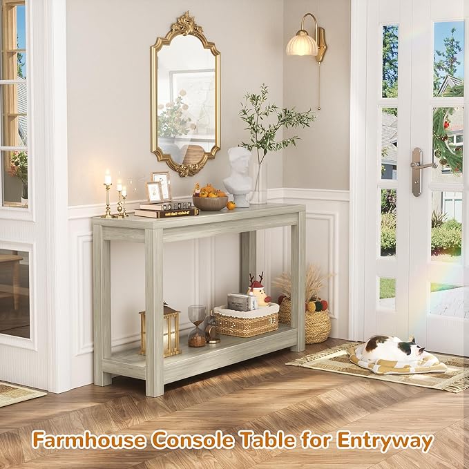 Small Farmhouse Wood Entryway Table Narrow Console Table with Storage Behind Couch Sofa Table with Shelves Entry Way Table with Open Storage, Easy Assembly, 32" Classical Washed Oak