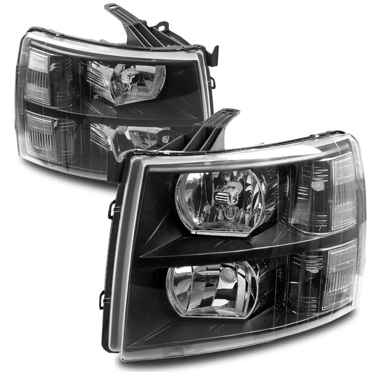 ISHARINGAUTOPARTS Headlight Assembly Compatible with 2007-2013 Chevy Silverado 1500, for 2007-2014 Silverado 2500 3500 2500HD 3500HD Replacement Headlamp Black Housing Clear Reflector