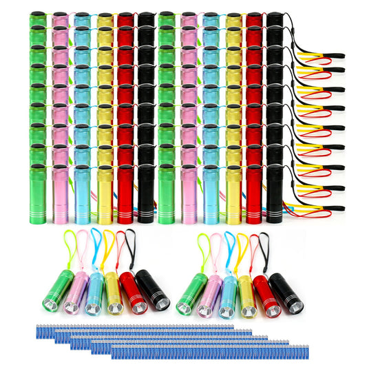 Hilngav 120 Pack Small Mini Flashlights Bulk Set, Aluminum LED Handheld Torches flashlights for Kids Bulk with Batteries for Party Favors Emergency Power Outage Night Reading Camping Gift Christmas