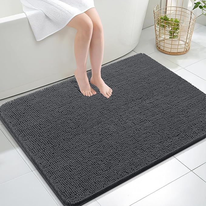 OLANLY Bathroom Rugs 40x32, Extra Soft Absorbent Chenille Bath Rugs, Rubber Backing Quick Dry, Machine Washable Bath Mats for Bathroom Floor, Tub and Shower, Home Decor Accessories, Dark Grey