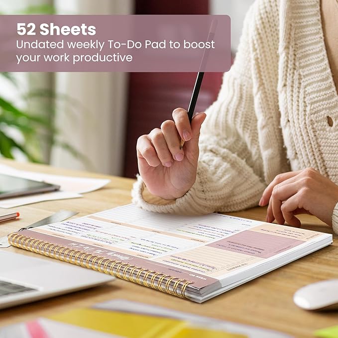Weekly To Do List Notepad with 52 Undated Sheets（8.5"×11"）- Undated Weekly Planner Notepad for Office Desk Accessories and Supplies - Midnight Lilac