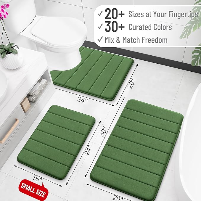 OLANLY Memory Foam Toilet Rugs U Shaped 24x20, Super Soft Absorbent Contour Bath Rugs, Quick Dry Machine Washable Toilet Mat, Bathmat Floor Carpet, Bathroom Home Decor Accessories, Olive Green
