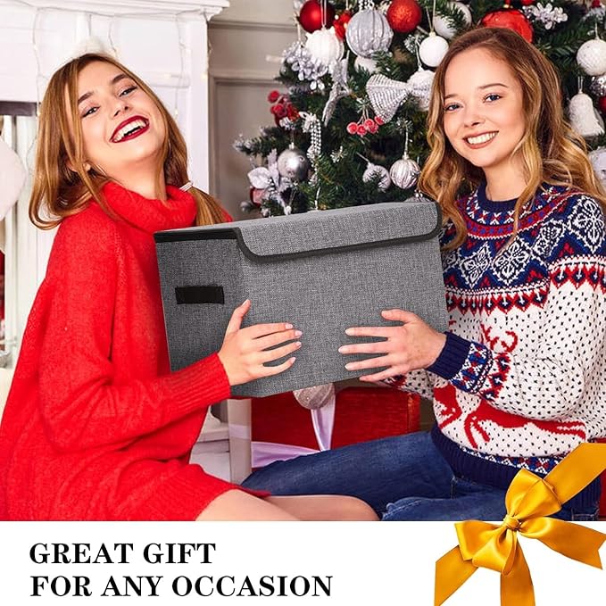 Large 22 Quart Linen Fabric Foldable Storage Bin Cube Organizer Basket with Flip-Top Lid & Handles, Clothes Blanket Box for Home, Office, Closet, Gray, 4 Pack 14.6 x 9.5 x 9.5”