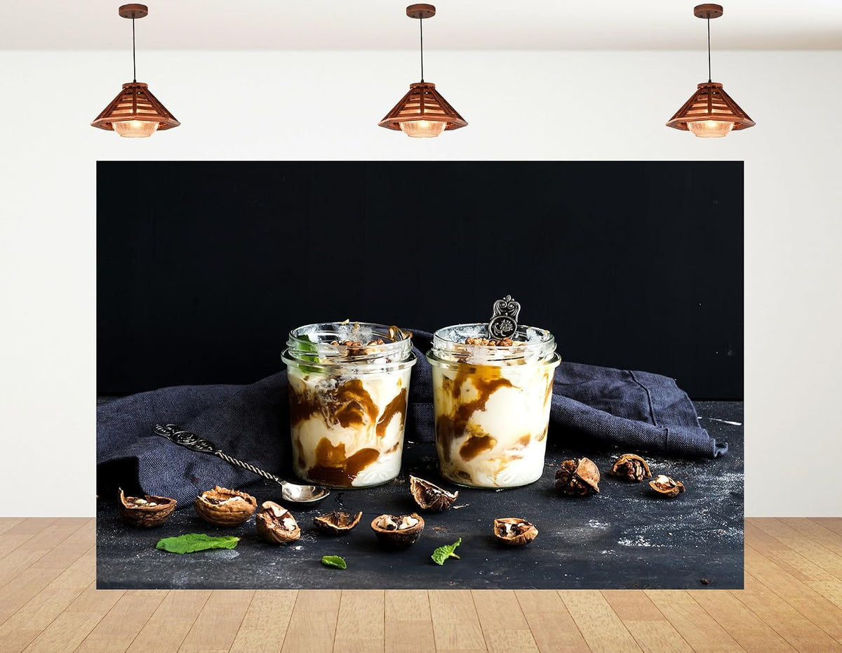 KeyWork 9x9ft Yogurt Parfait Backdrop Walnut and Caramel Dessert Photography Background for Brunch Party Sweet Event
