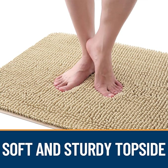 OLANLY Dog Door Mat for Muddy Paws 70x35, Absorbs Moisture and Dirt, Absorbent Non-Slip Washable Doormat, Quick Dry Chenille Mud Mat for Dogs, Entry Indoor Entryway Carpet for Inside Floor, Beige