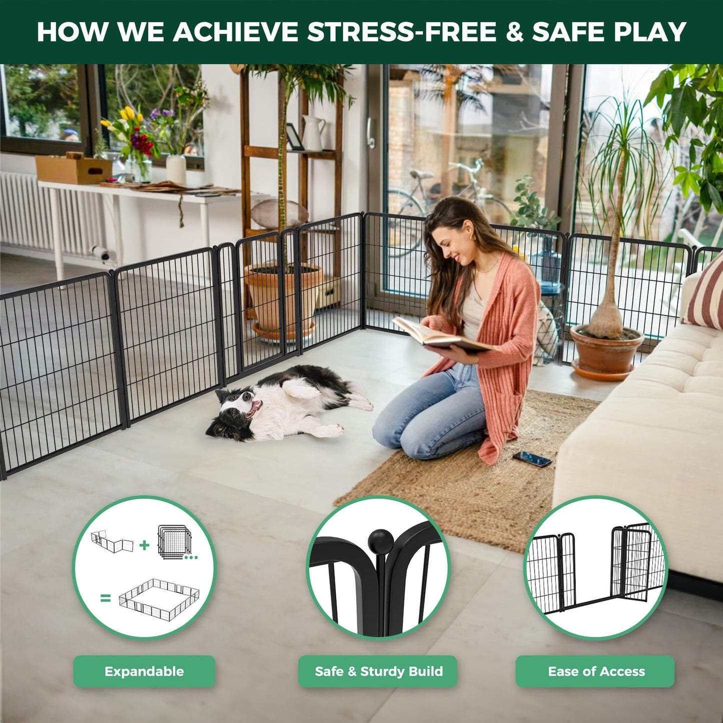 FXW Homeplus Unleashed Indoor Dog Playpen - Stress-Free and Safe Play, Heavy Duty 32 Inch 6 Panels Dog Pen for Small and Medium Dogs, Black│Patented