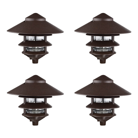 Nuvo SF76/637/04 Outdoor Pagoda Landscape Pathway Light, 3 Tier - Large Hood, Old Bronze (4 Pack)