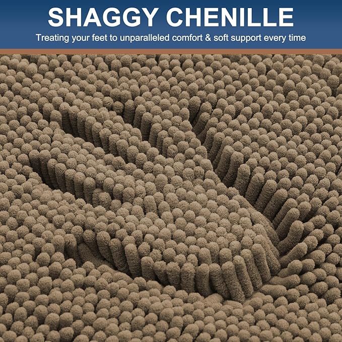 Smiry Luxury Chenille Bathroom Rugs 47x24, Extra Soft and Absorbent Shaggy Bath Mat, Machine Washable, Non-Slip Plush Carpet Runner for Tub, Shower, and Floor, Home Decor Accessories, Camel