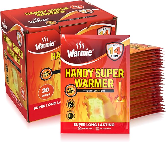 Warmie Super Warmer for Hand and Body | All Natural & Safe, Easy & Comfort, Instant & Quick Heat | Air Activated, Last-Longer, Bigger Size | Steady Heating for Cold Temperature, Odorless 20 Packs
