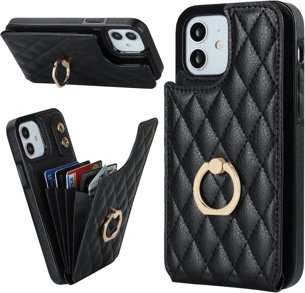 Folosu 12 12 360Rotation 6.1 Inch Compatible with iPhone iPhone Pro Case Wallet with Card Holder, Finger Ring Holder