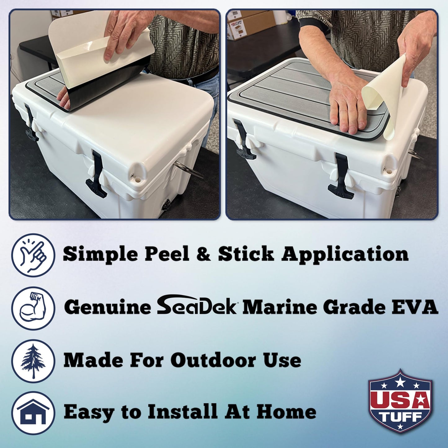 USATuff SeaDek EVA Mat Cooler Pad fits YETI 65 Tundra | Peel & Stick Application | Non Slip Comfort Accessories - US Flag (Black-StormGray)