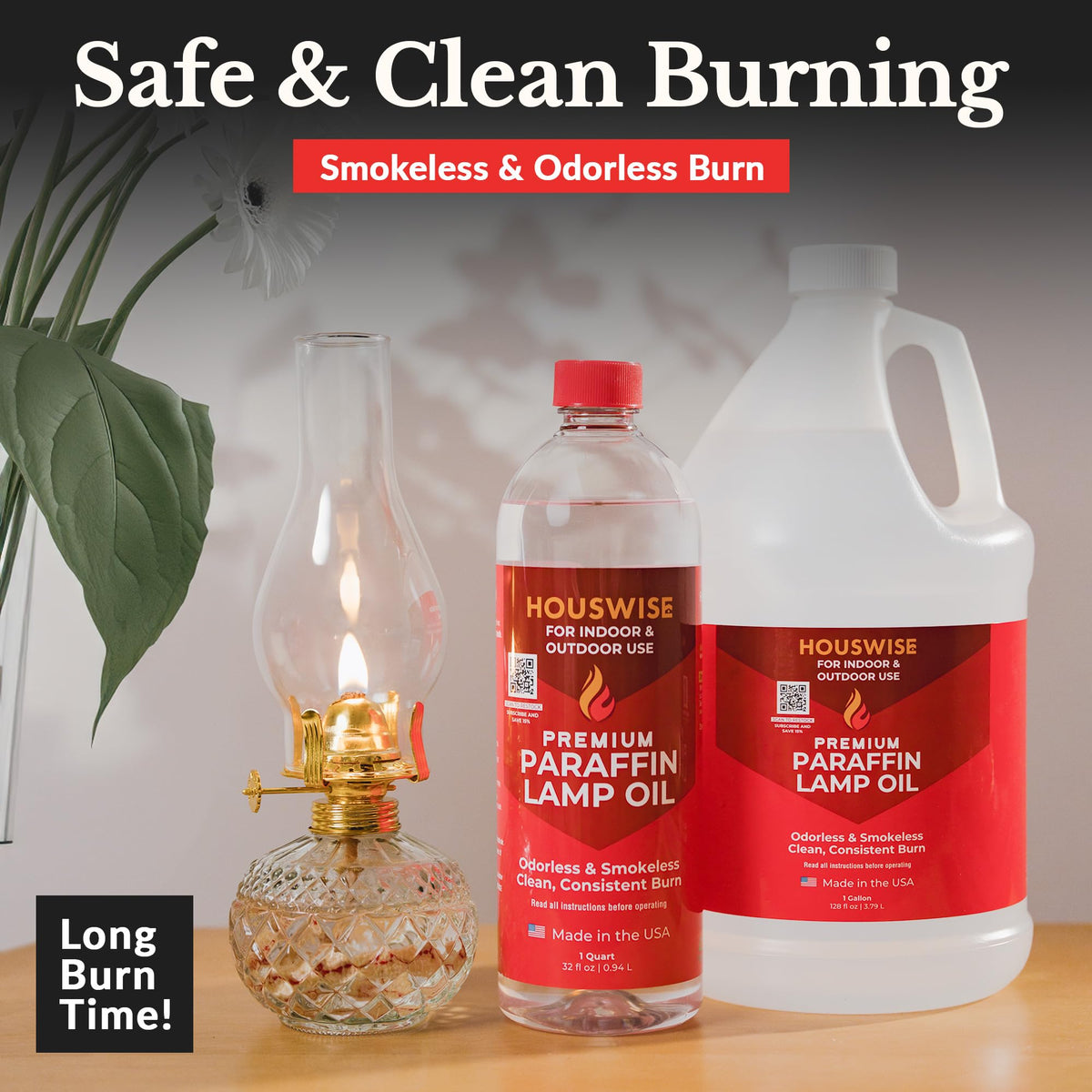 Houswise enhanced Liquid Paraffin Lamp Oil, Smokeless & Odorless, 2 x 1 Gallon, Clear, Model PRFN_1G_2