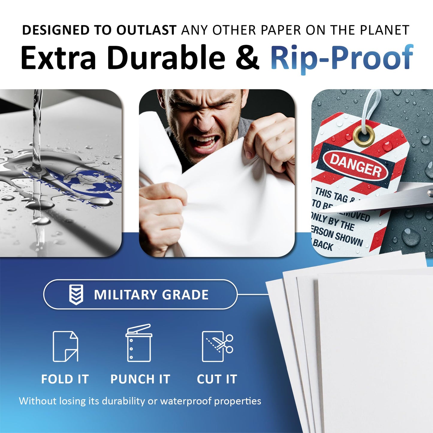 TerraSlate Waterproof Paper, Rip-Proof Paper, 50 Sheets, 5 Mil (24lb Bond), 11” x 17”, Laser Printer and Copy Machine Compatible