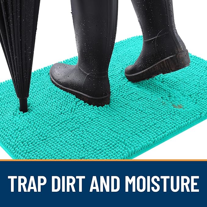 OLANLY Dog Door Mat for Muddy Paws 47x24, Absorbs Moisture and Dirt, Absorbent Non-Slip Washable Doormat, Quick Dry Chenille Mud Mat for Dogs, Entry Indoor Entryway Carpet for Inside Floor, Teal